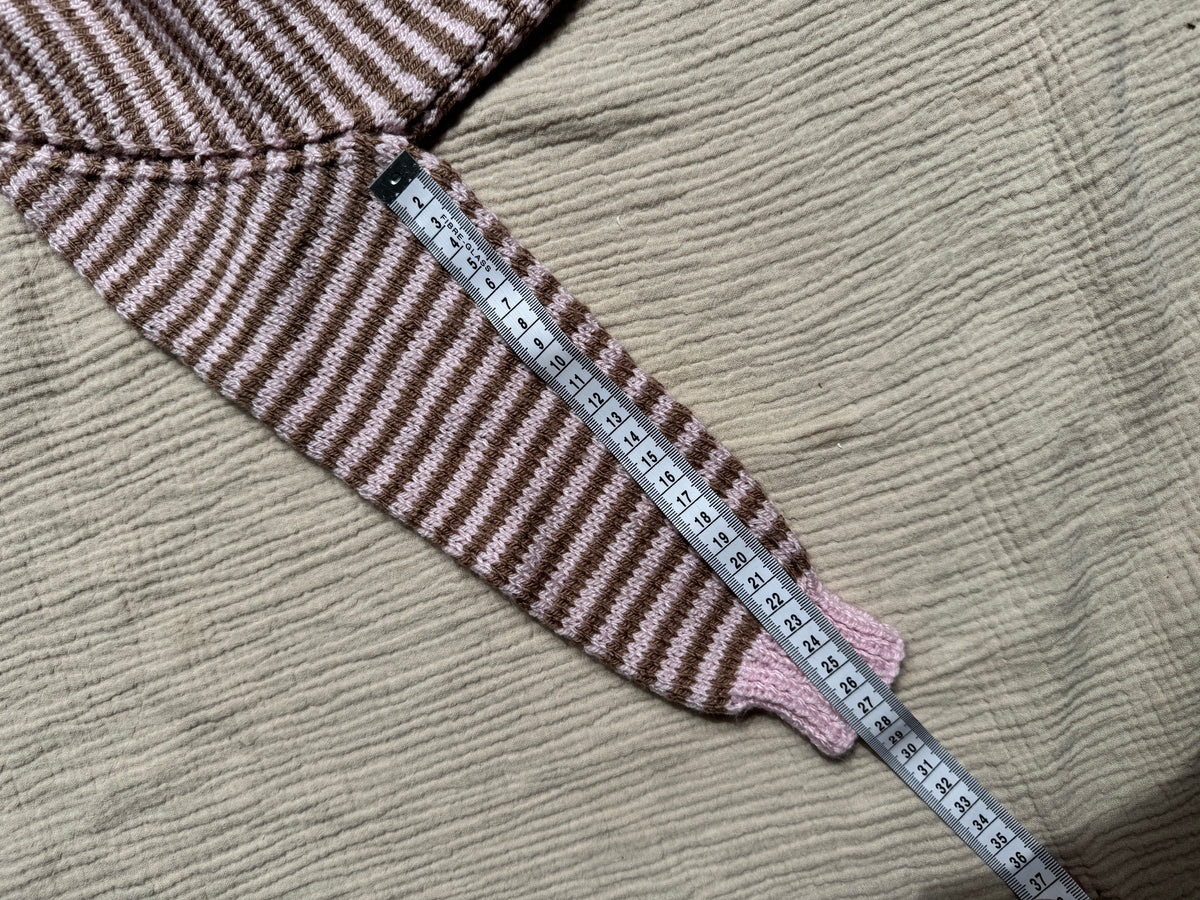 2-3 years pale pink and mocha stripe cardigan with liberty collar