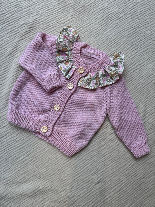3-6m powder pink with liberty collar cardigan