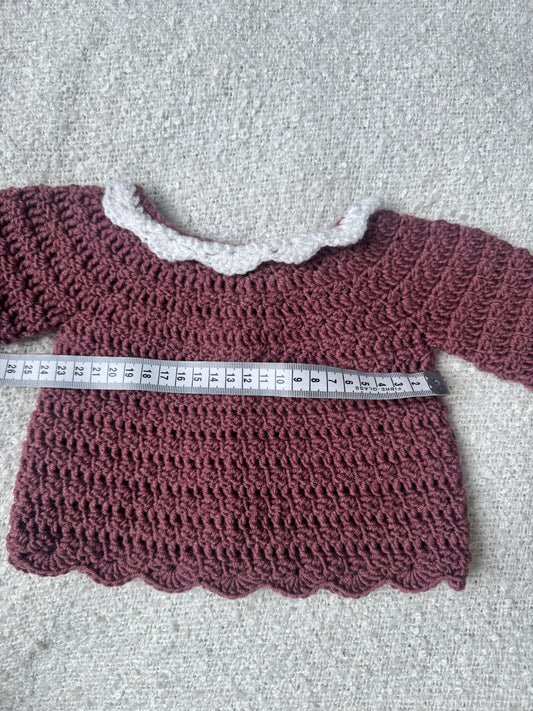 0-6m grape & white crochet cardigan