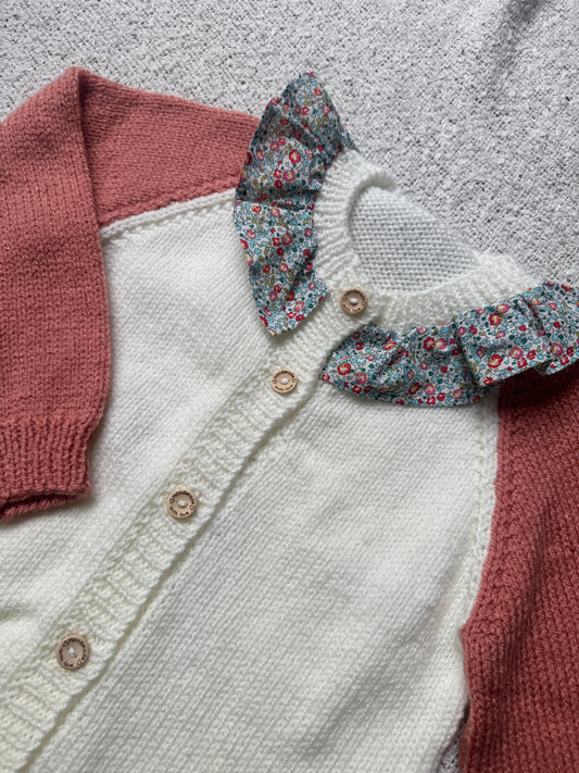 2-4 cream & vintage peach with liberty collar cardigan