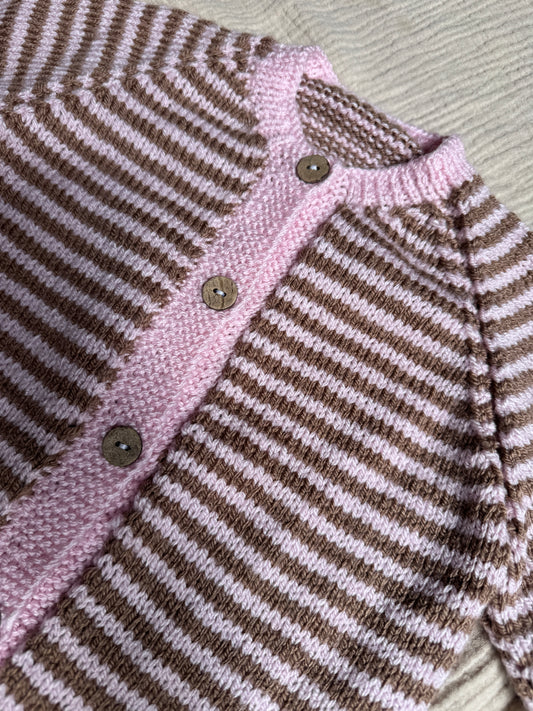 2-3 years pale pink and mocha stripe cardigan