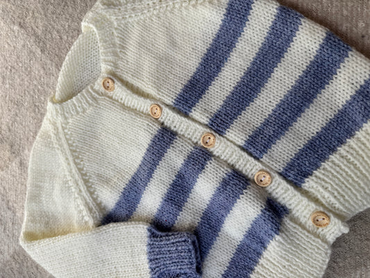 1-2 years blue & cream stripe cardigan