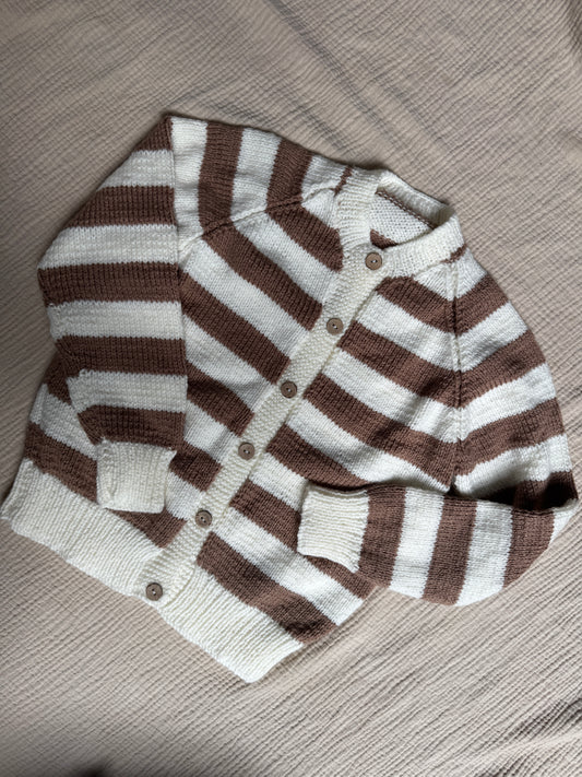 4-5 years mocha and cream stripe cardigan