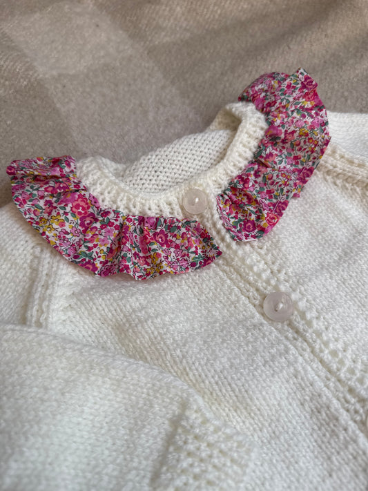 6-12m cream cardigan with liberty collar