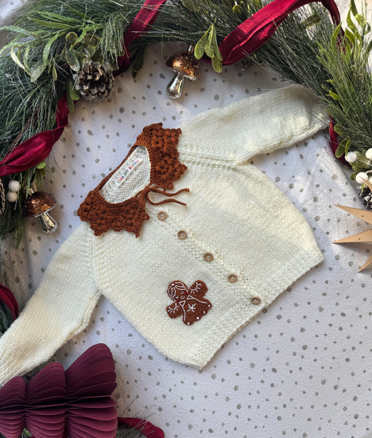 Peace and love gingerbread 1-2 years cream with gingerbread crochet collar