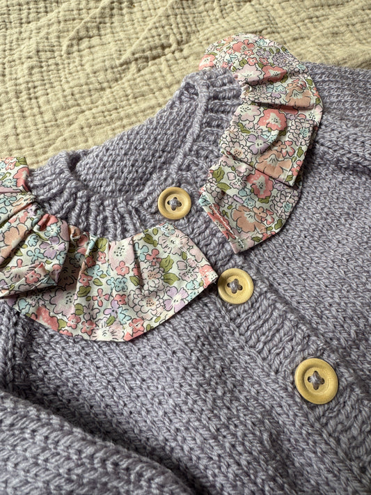 0-3m lilac cardigan with liberty collar