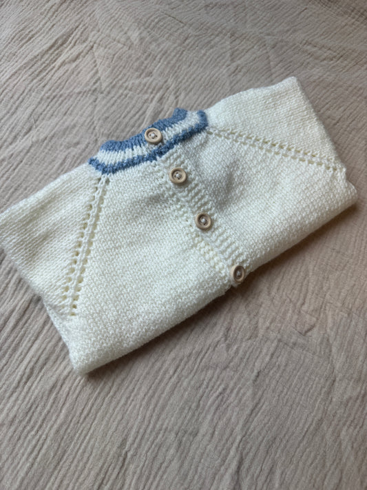 6-12m cream with blue highlights cardigan