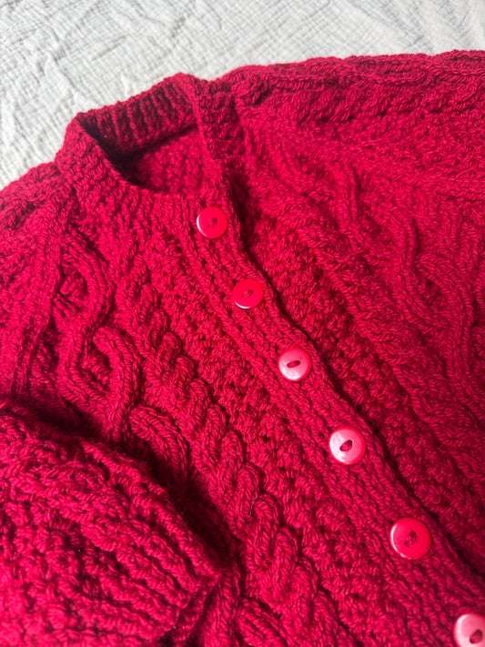 9-15 months claret aran cardigan
