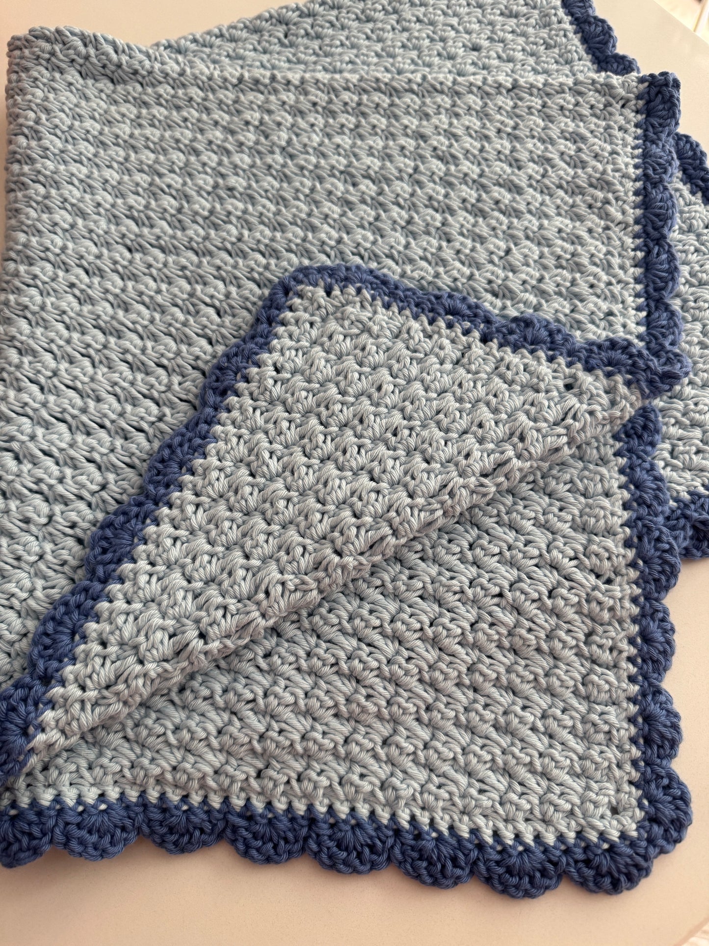 Stroller blanket hand crochet in blue shades