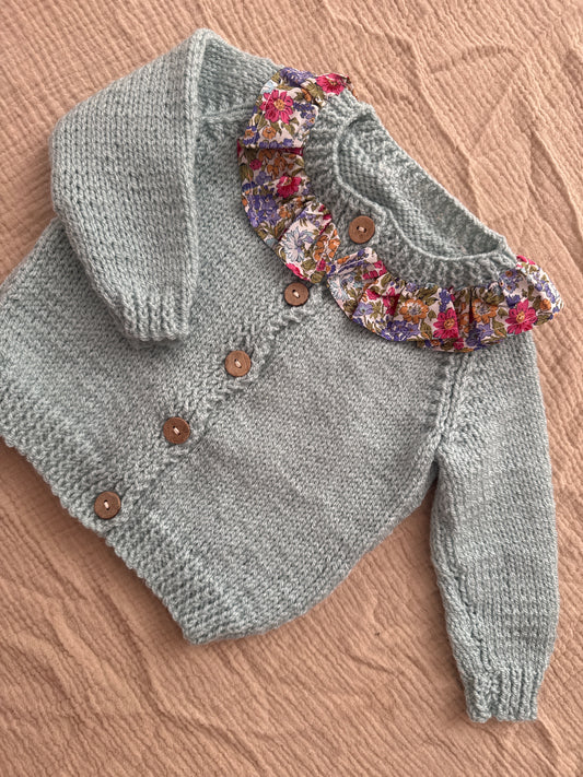 6-9m duck egg blue cardigan with collar