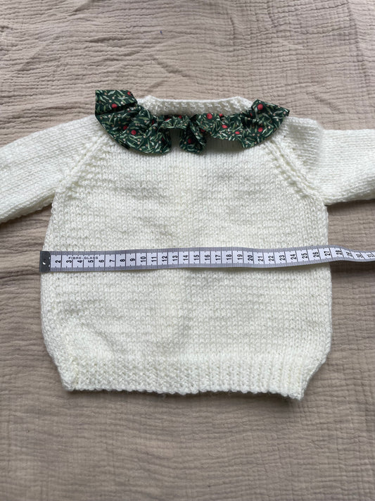 3-6m pale cream cardigan with a liberty collar