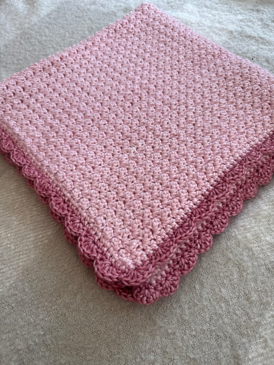 stroller blanket hand crochet in pale rose and pink