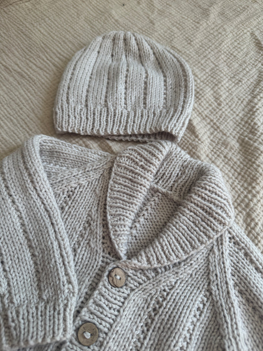 3-6m parchment Cardigan with hat