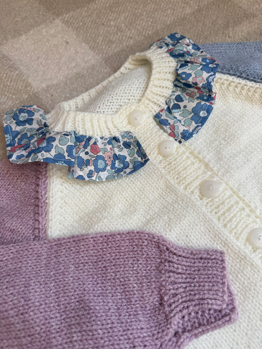 2-4 years colour block with collar cardigan