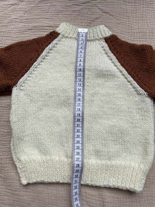 6-12m cream cardigan with gingerbread sleeves