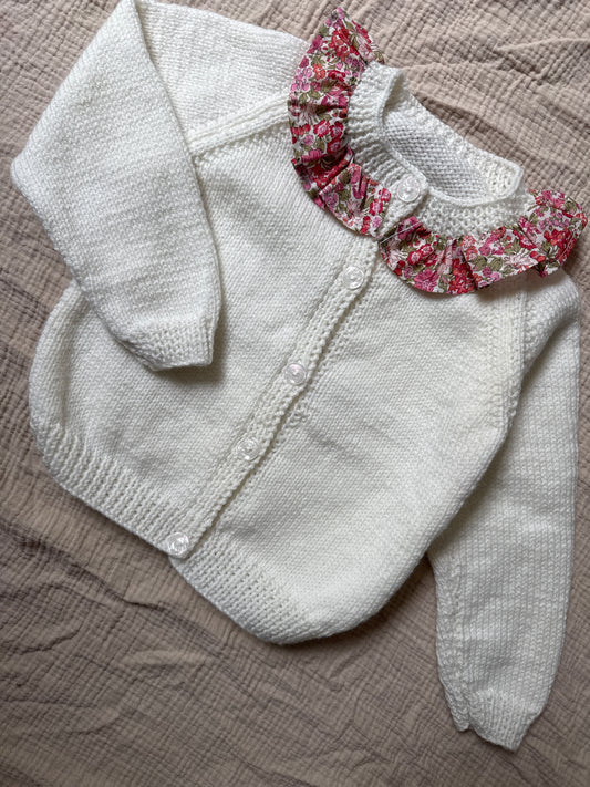 1-2 years pale cream cardigan with liberty collar