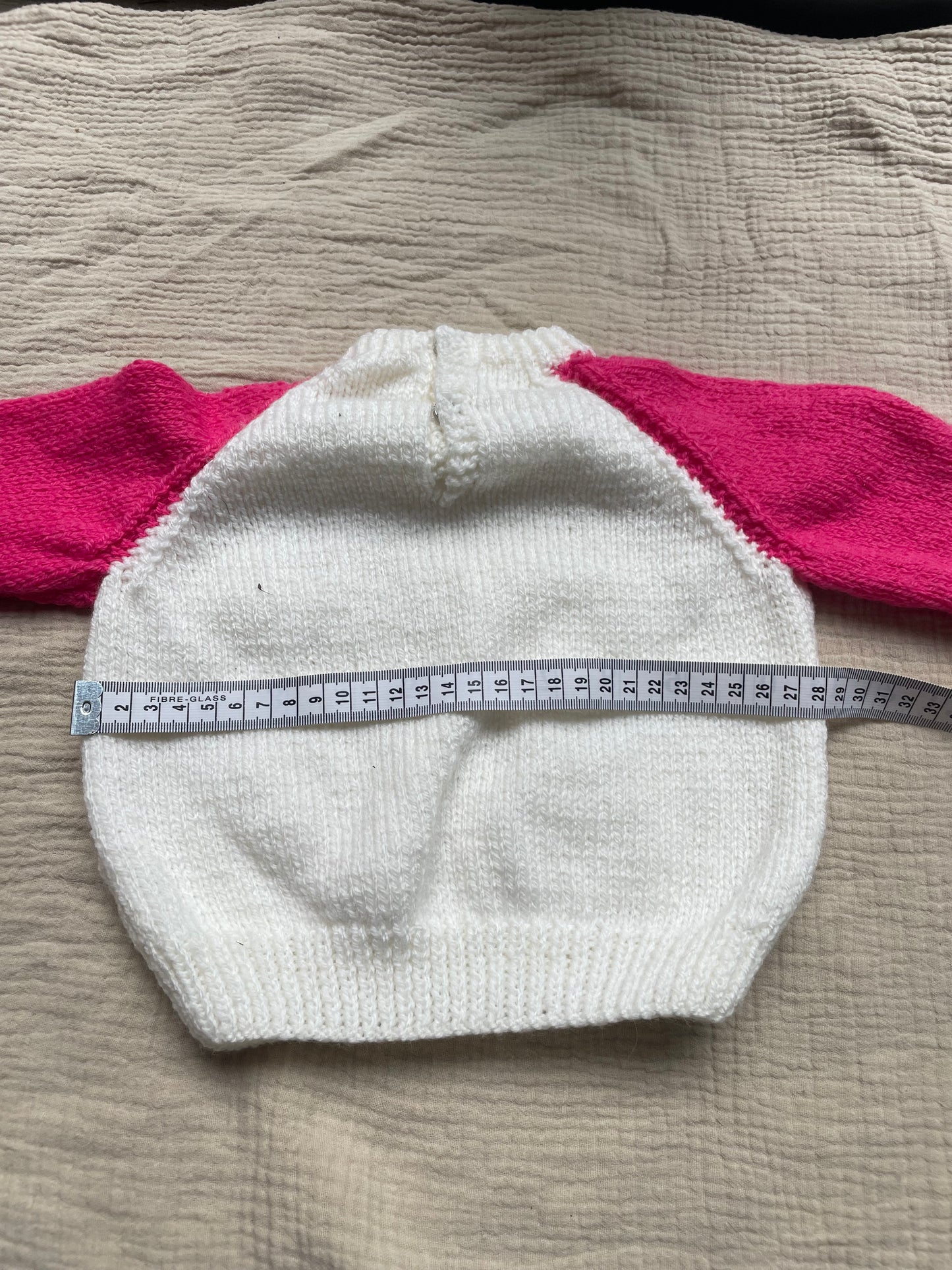 6-12m cream cardigan with hot pink sleeves
