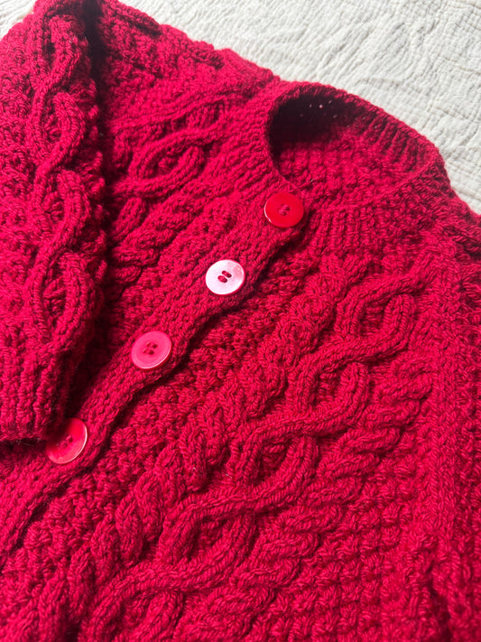 2-3 years claret Aran cardigan