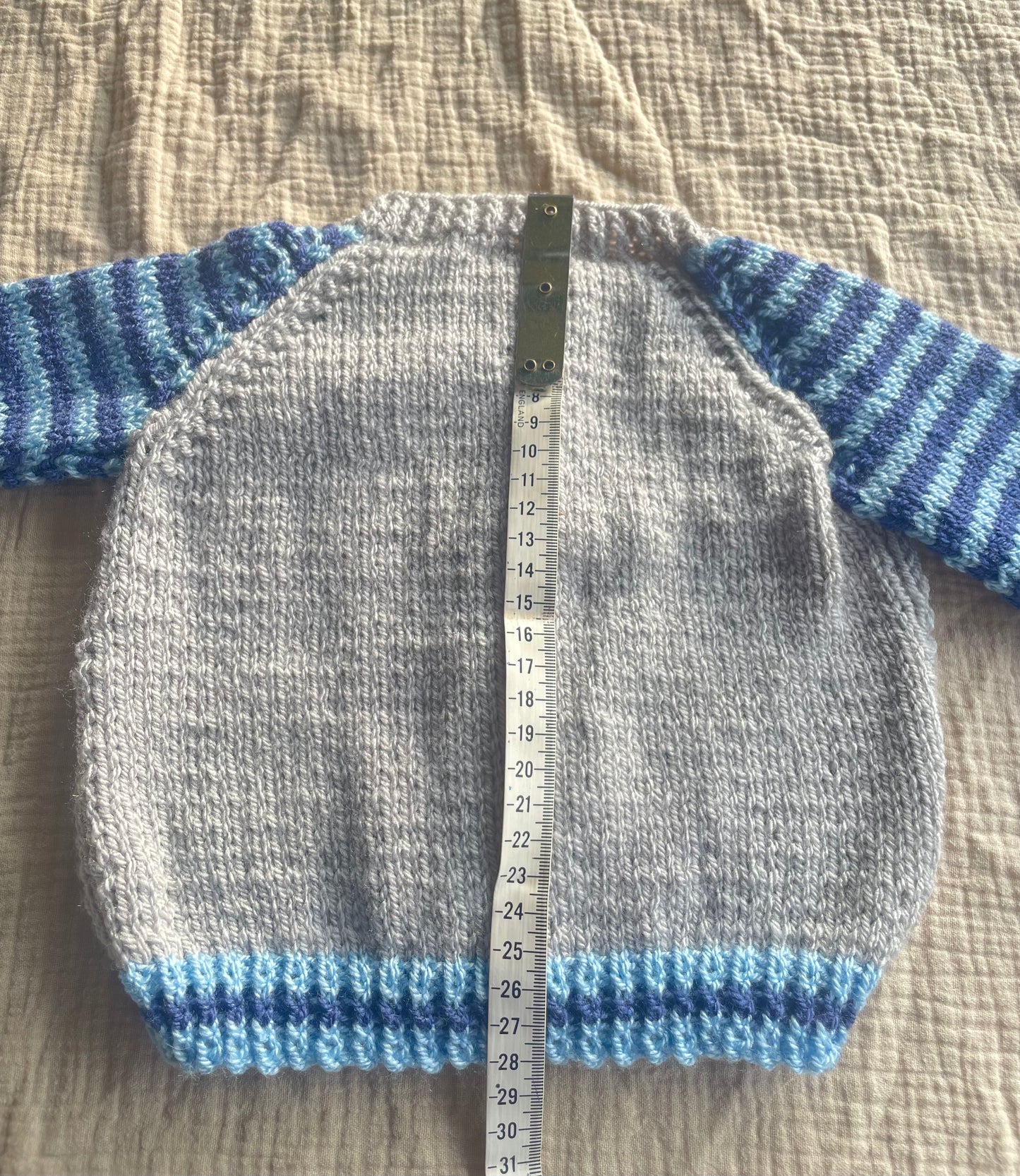 6-9m grey and blue striped cardigan