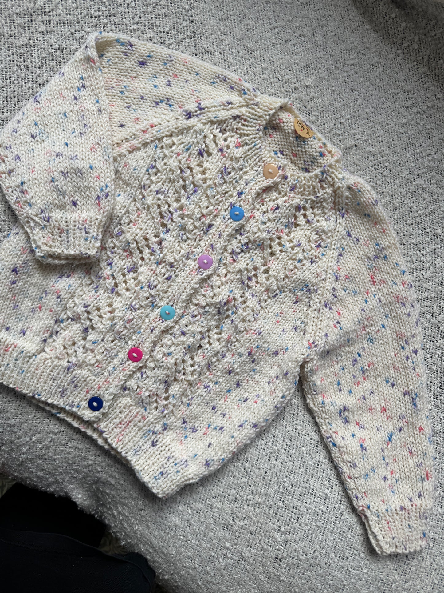2-3 years purple/pink fleck cardigan with lacy front