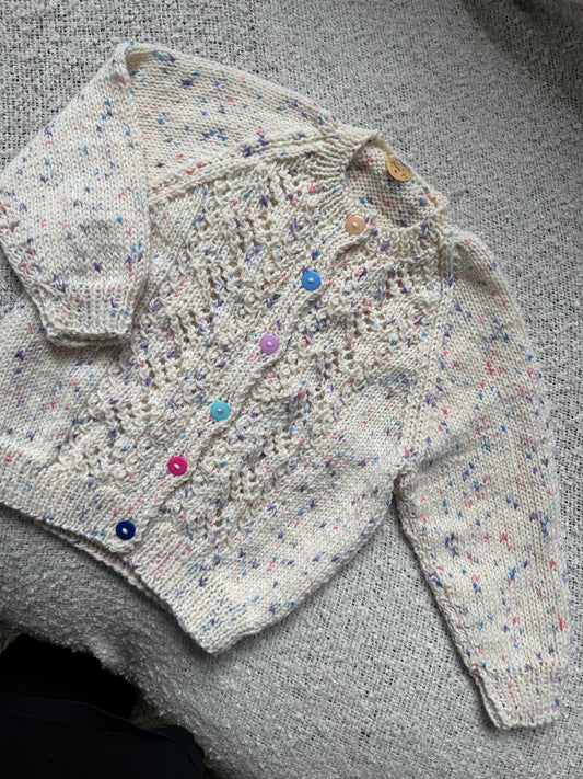 2-3 years purple/pink fleck cardigan with lacy front