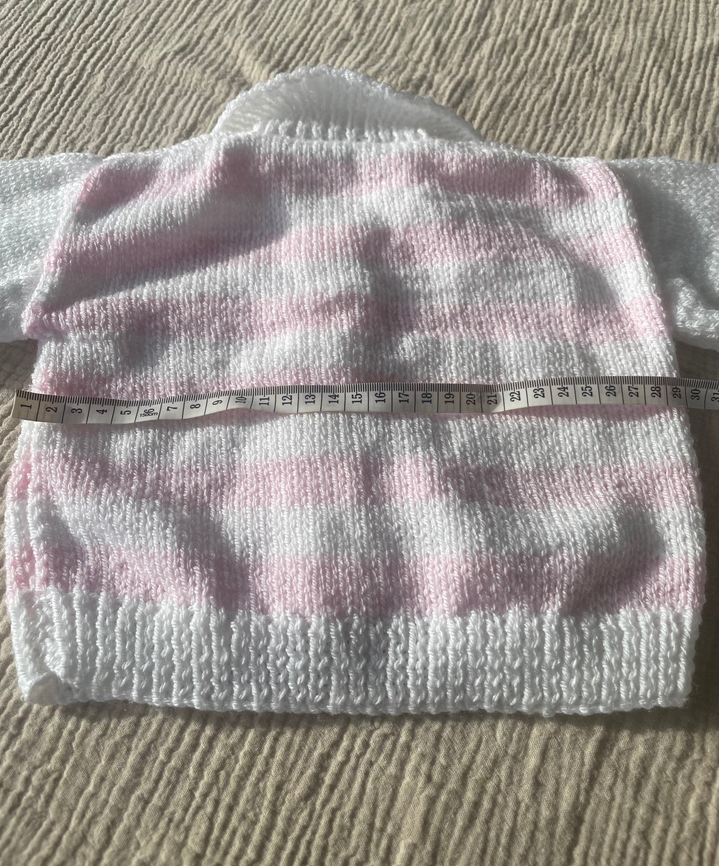 9-12m white and pink striped cardigan