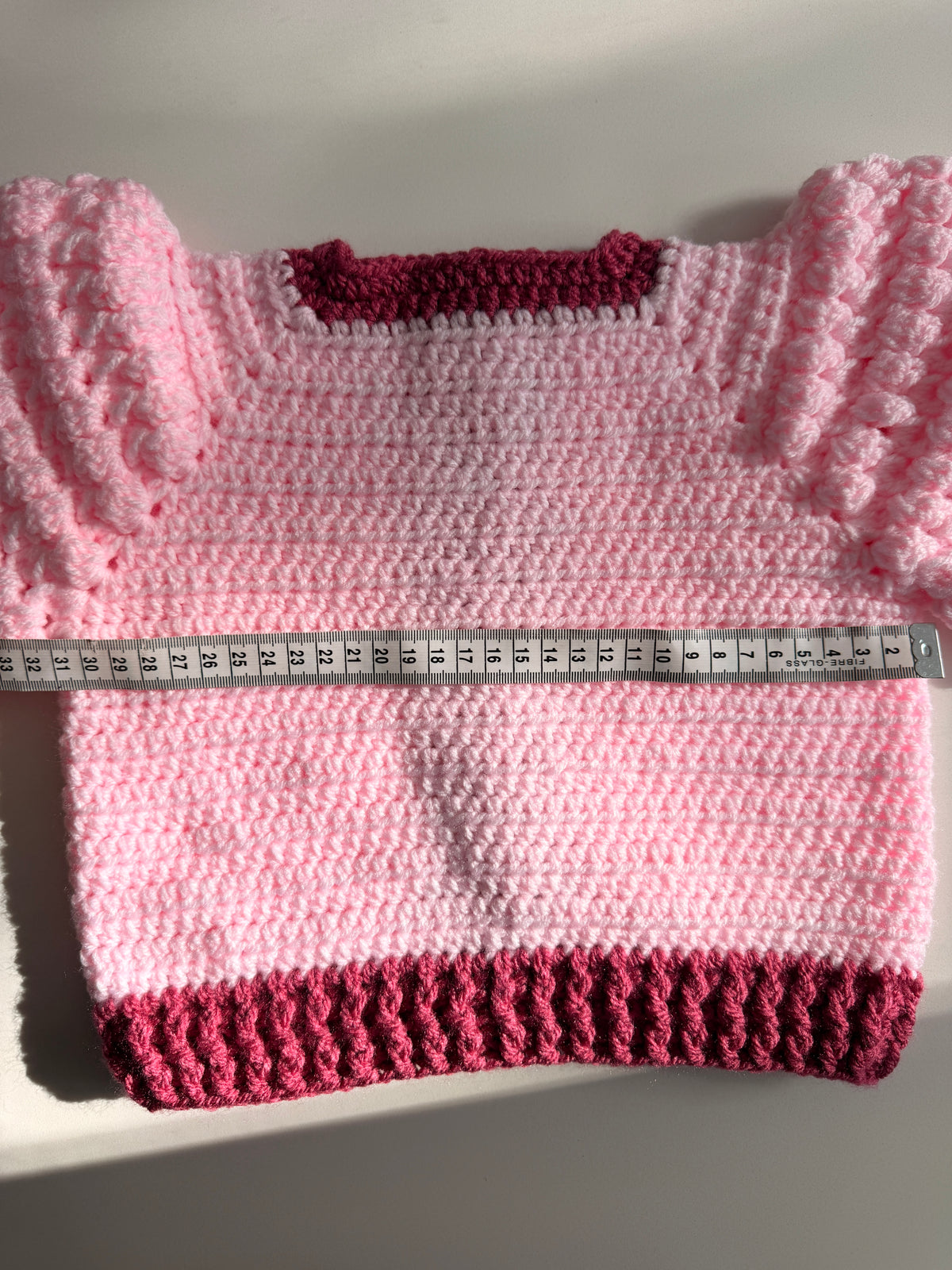 1-2 years powder and raspberry crochet Aran cardigan