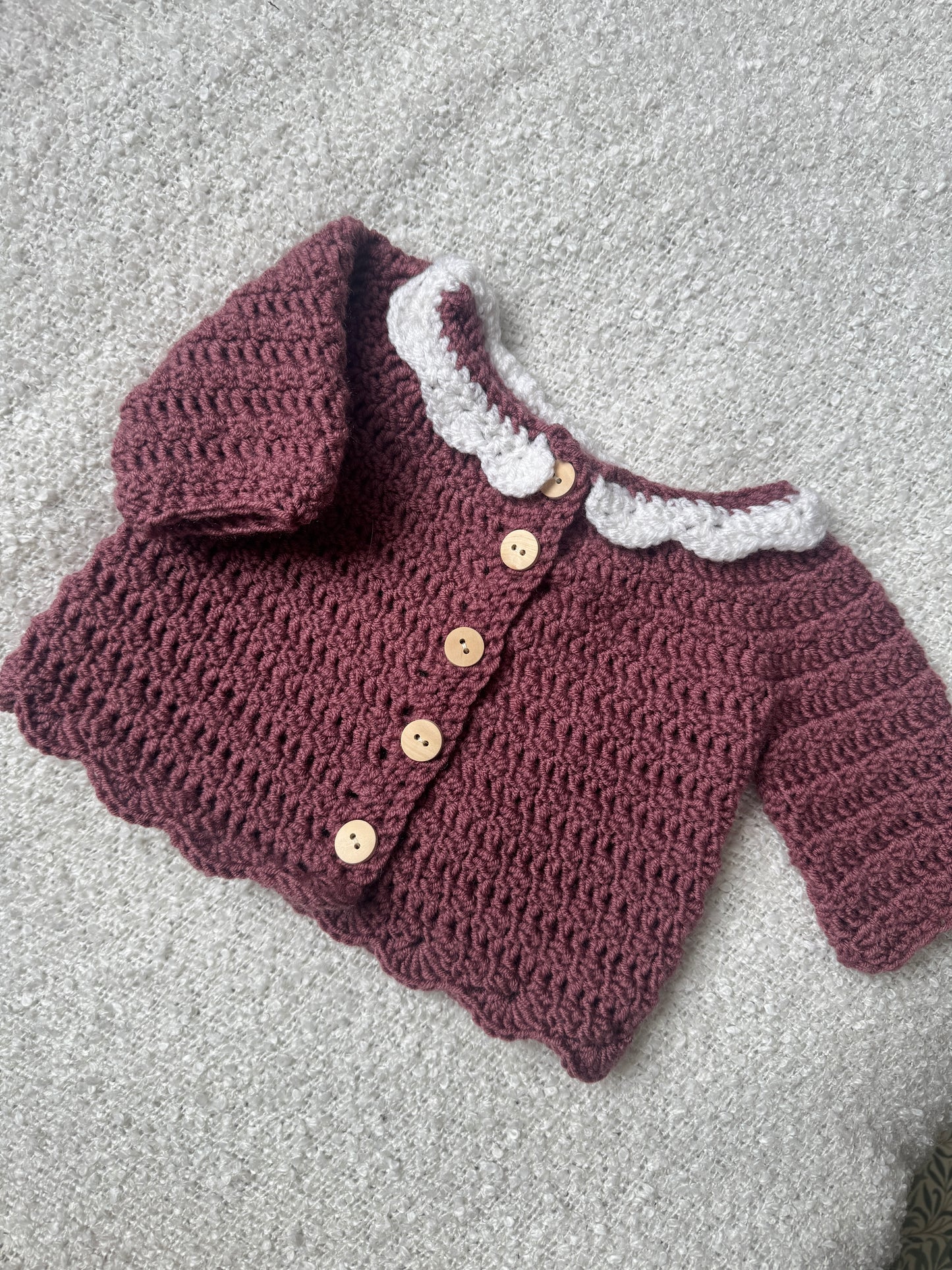 0-6m grape & white crochet  cardigan