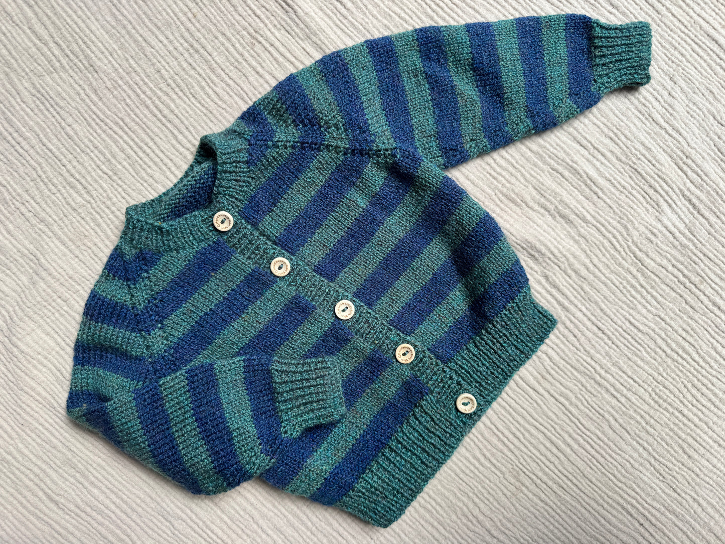 6-12m blue & green stripe cardigan