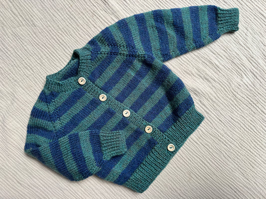 6-12m blue & green stripe cardigan