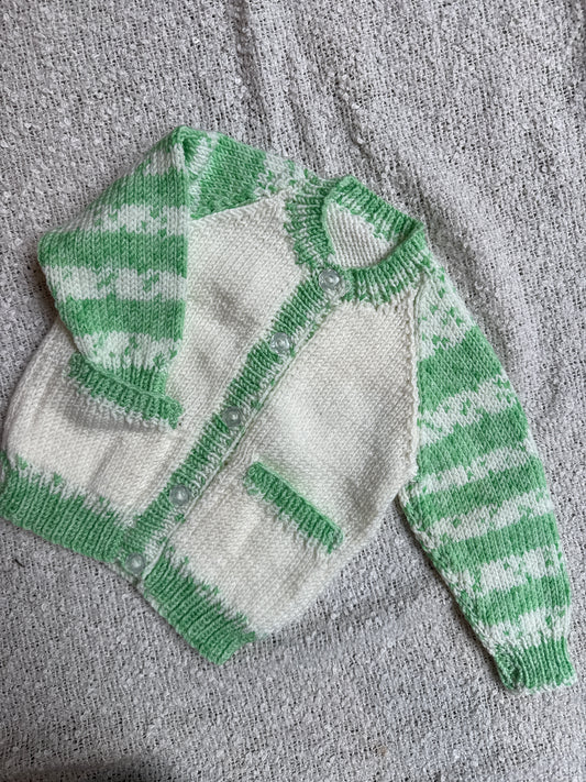 6-9m green and white stripe cardigan