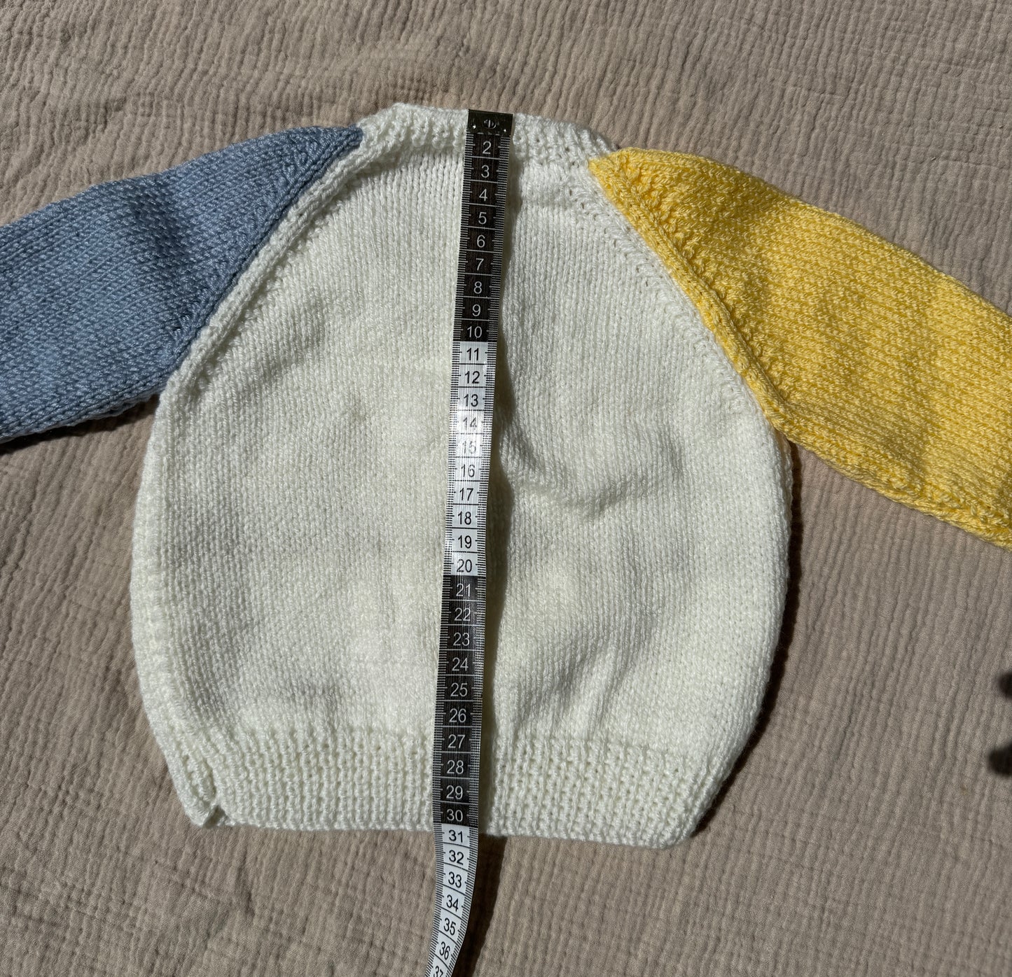 6-12m cream with blue/yellow colour block cardigan