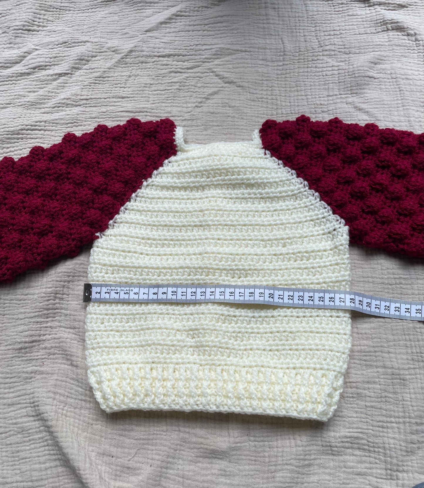 12-18m cream cardigan with claret sleeves