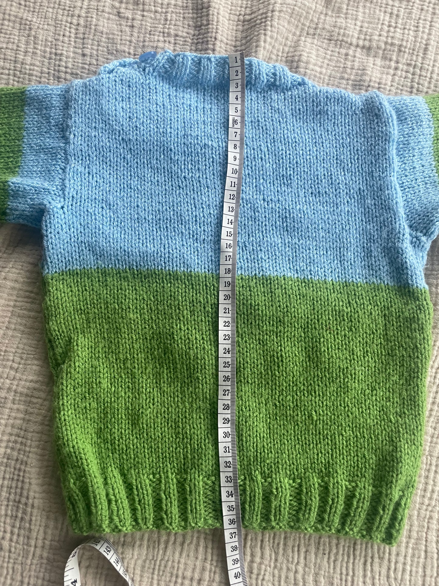 9-12m blue and green sheep cardigan