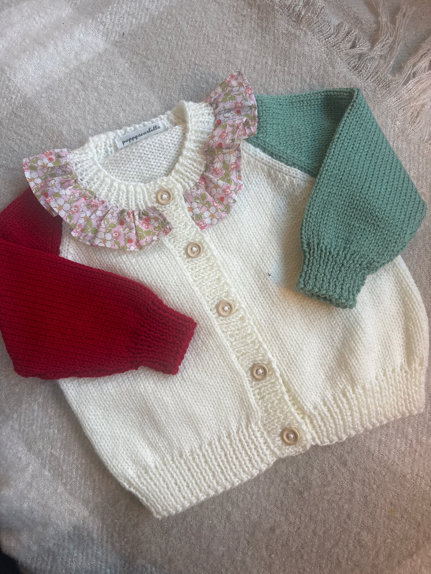 1-2 years colour block strawberry cardigan with liberty collar