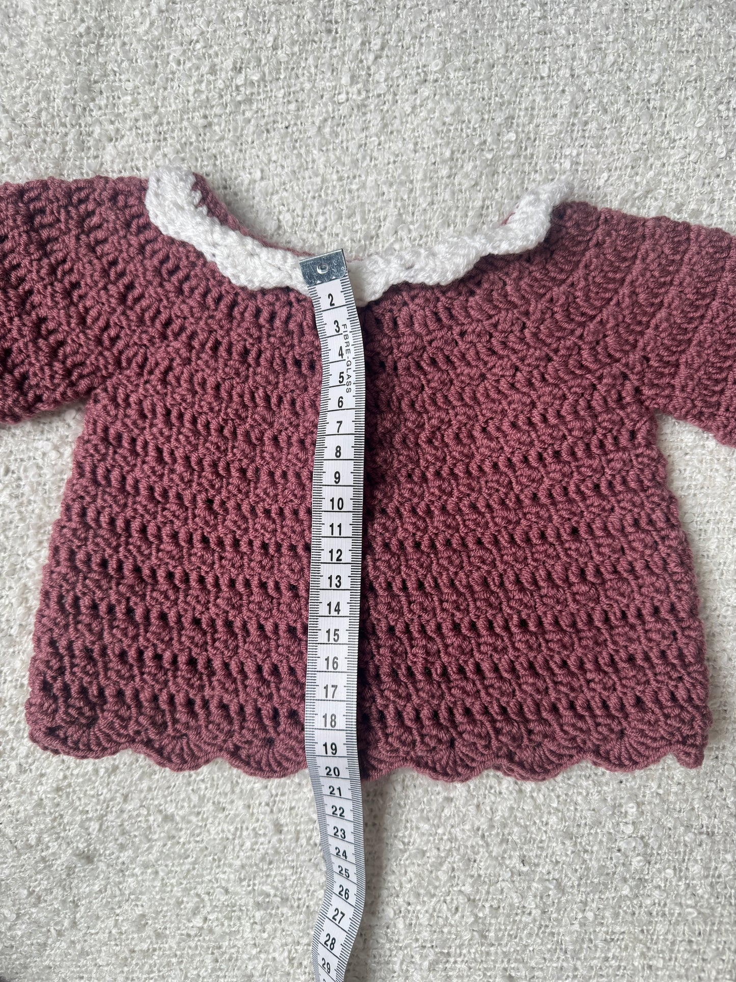 0-6m grape & white crochet  cardigan