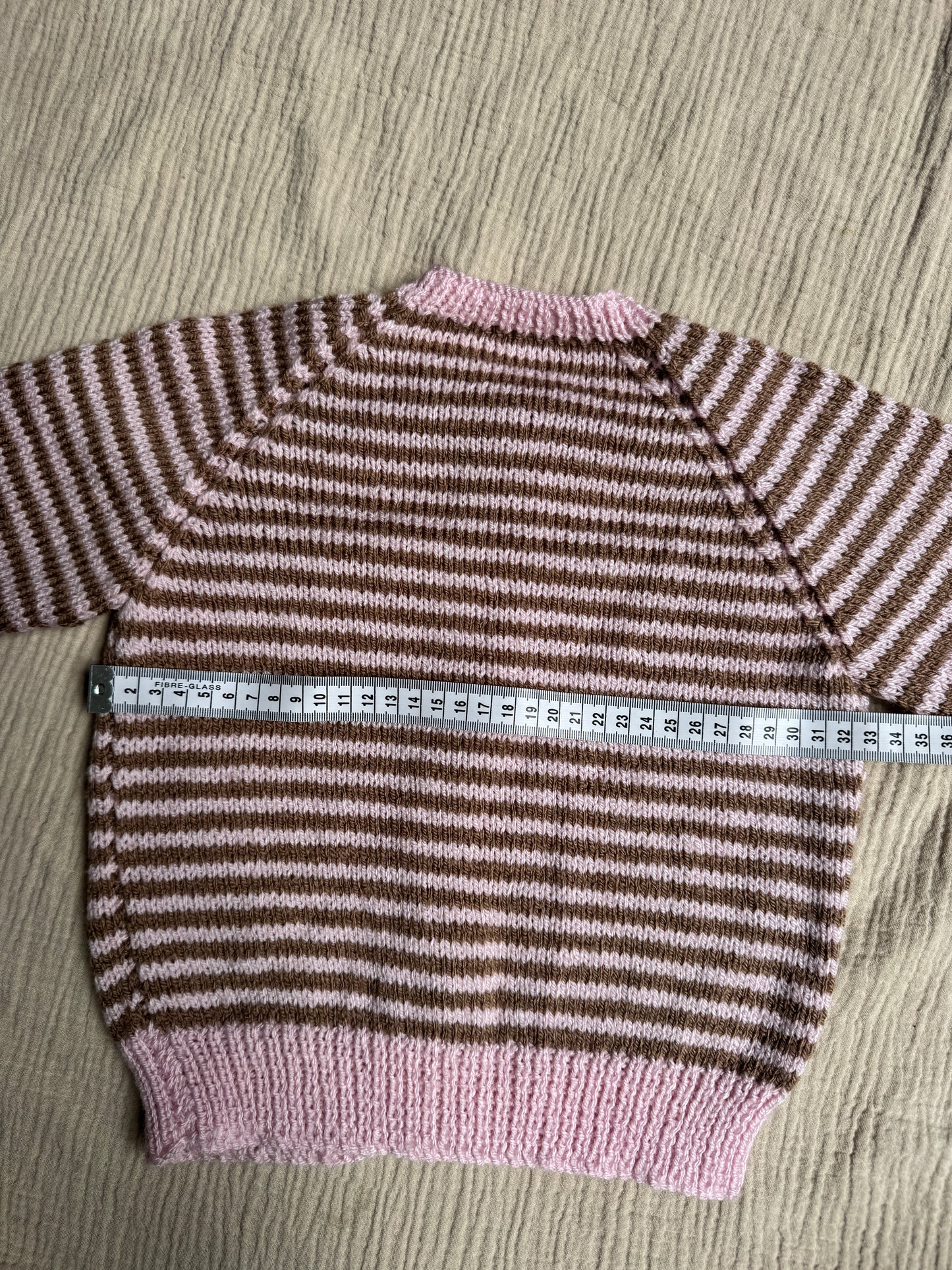 2-3 years pale pink and mocha stripe cardigan