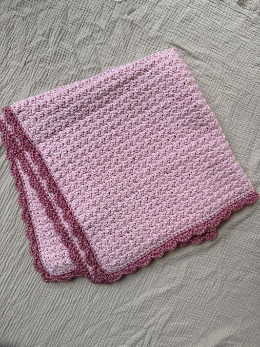 stroller blanket hand crochet in pale rose and pink
