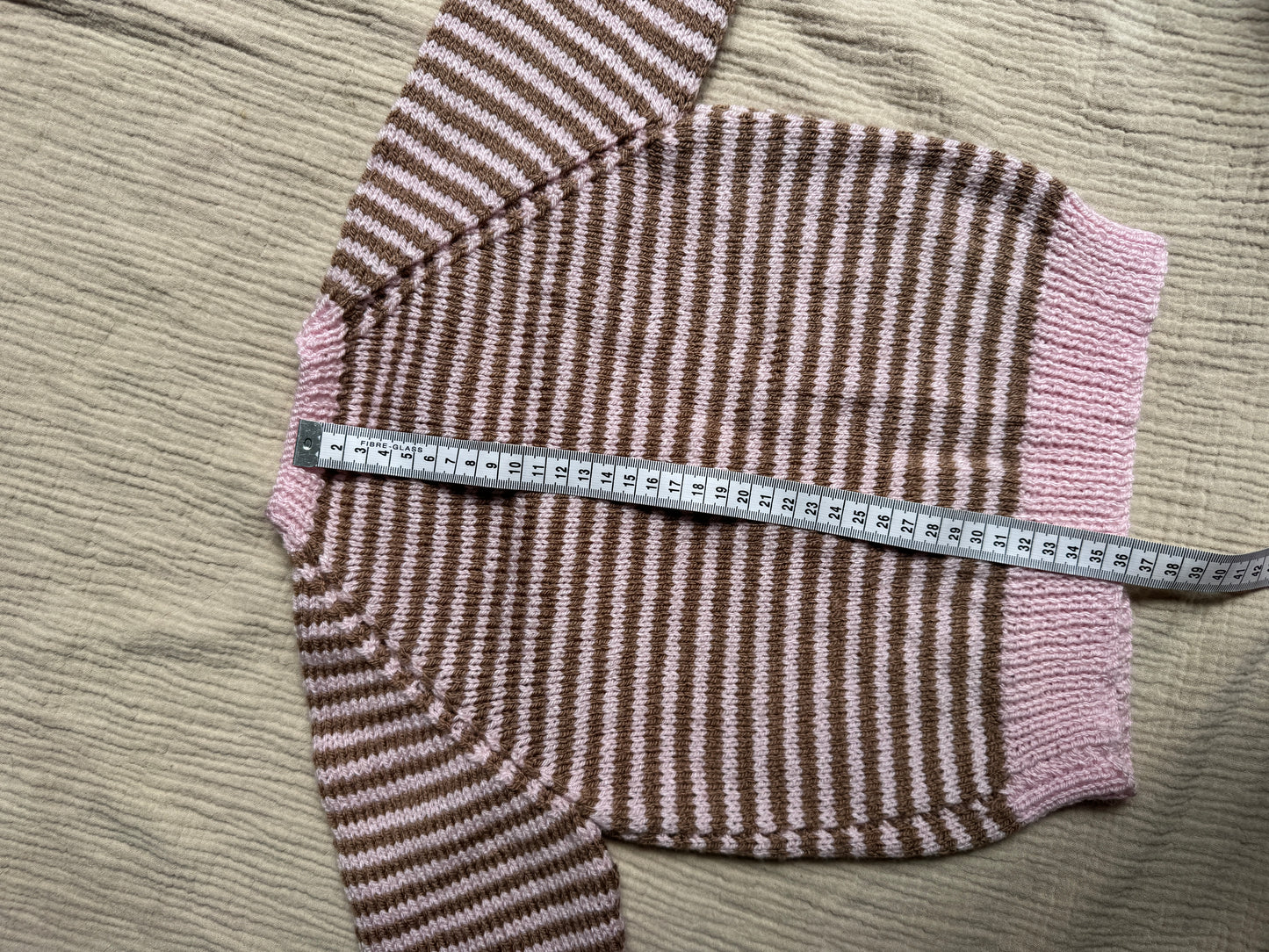 2-3 years pale pink and mocha stripe cardigan