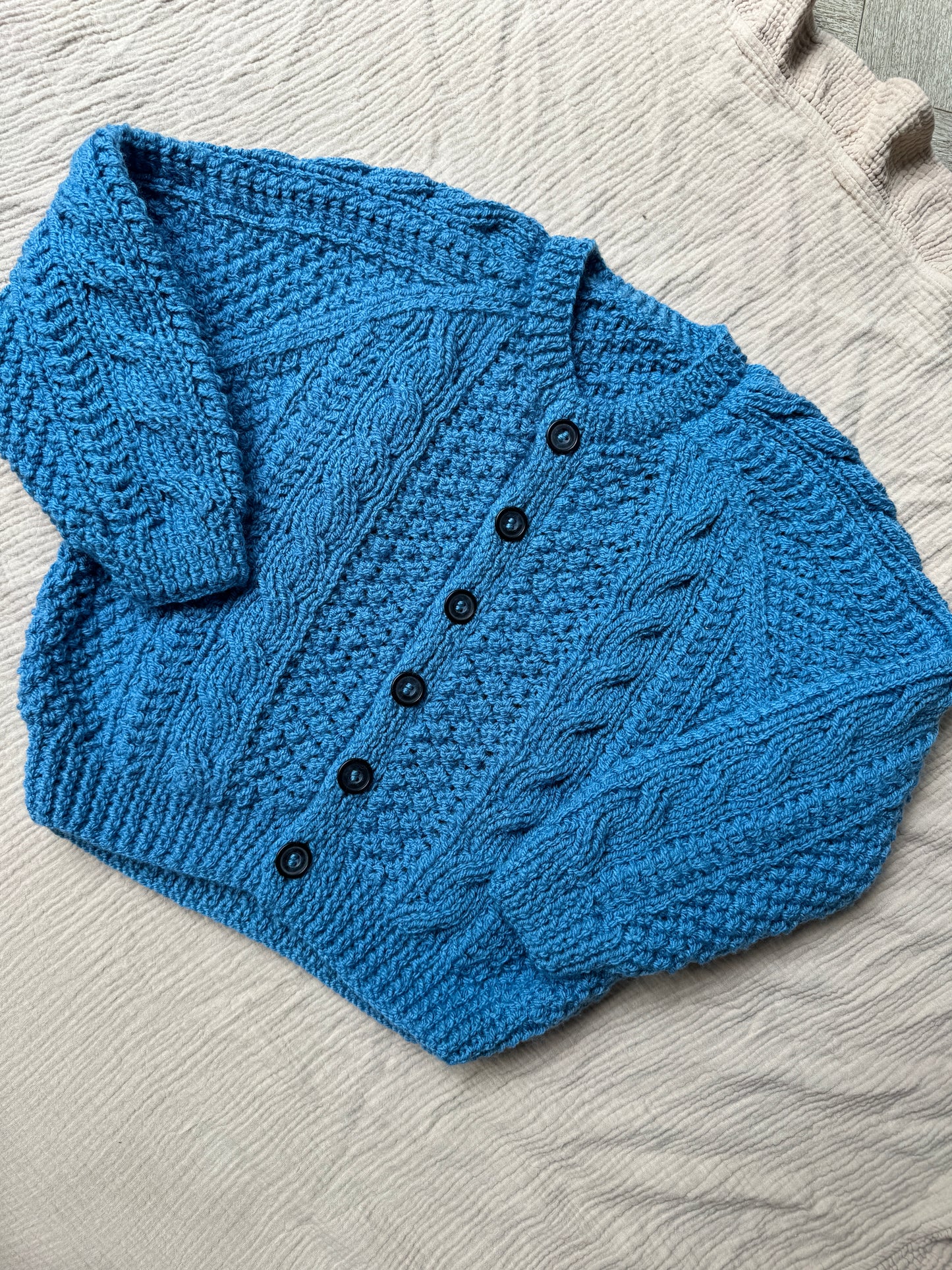 4-6 years blue Aran cardigan