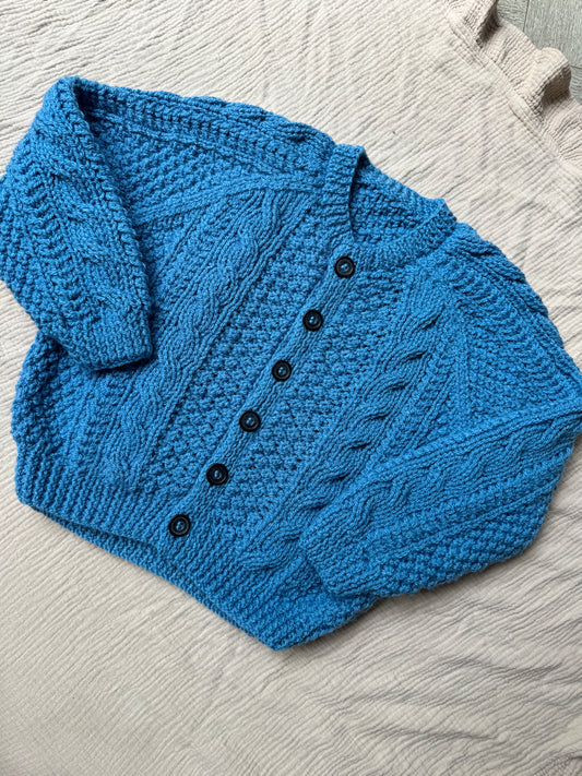 4-6 years blue Aran cardigan