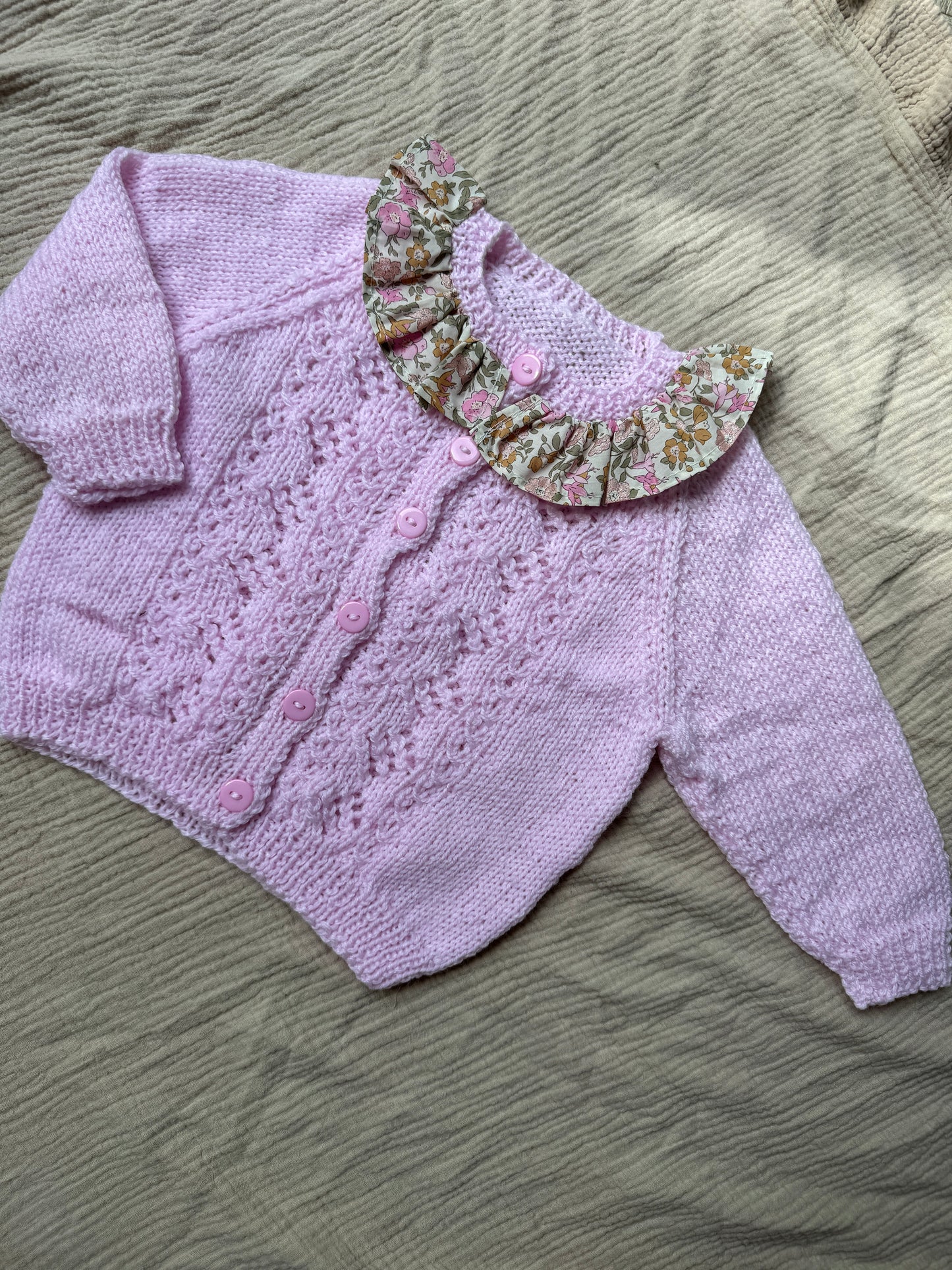 1-2 years powder pink cardigan with liberty collar
