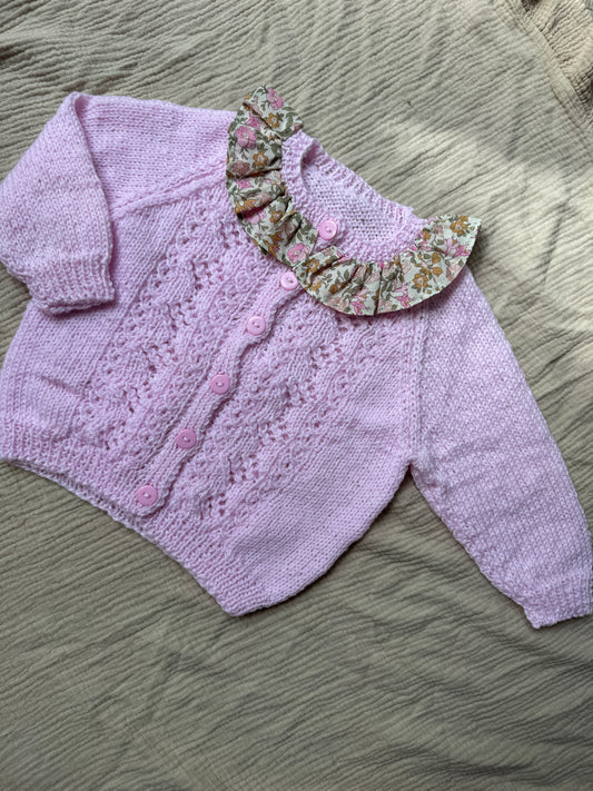 1-2 years powder pink cardigan with liberty collar
