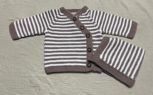 0-3months brown striped cardigan with bonnet