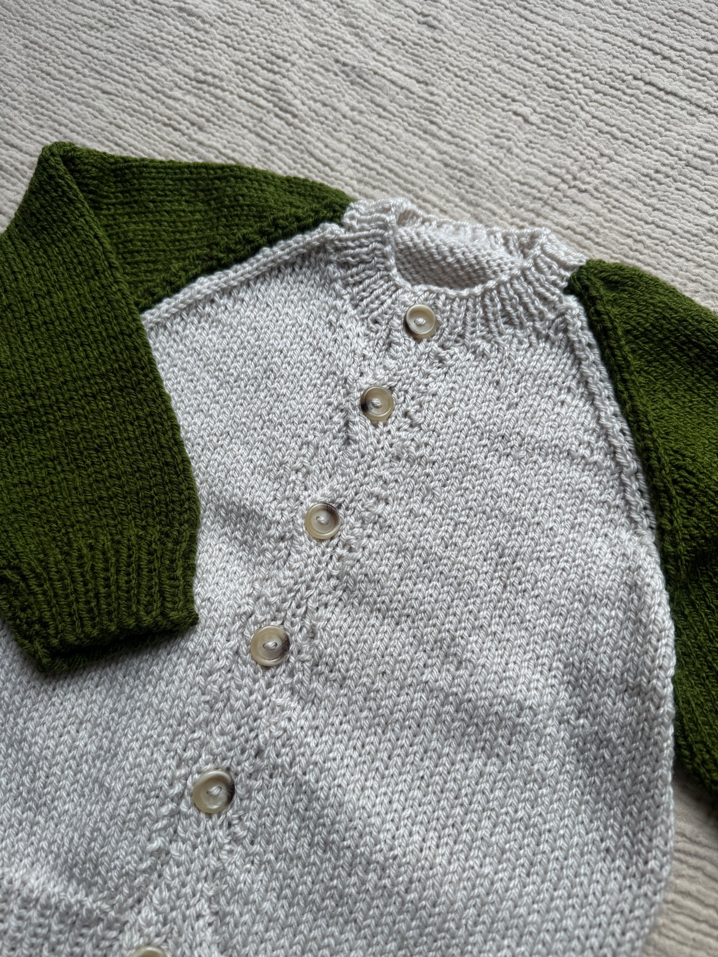 1-2years parchment with olive cardigan