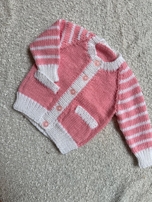 3-6m duck peach and white stripe cardigan