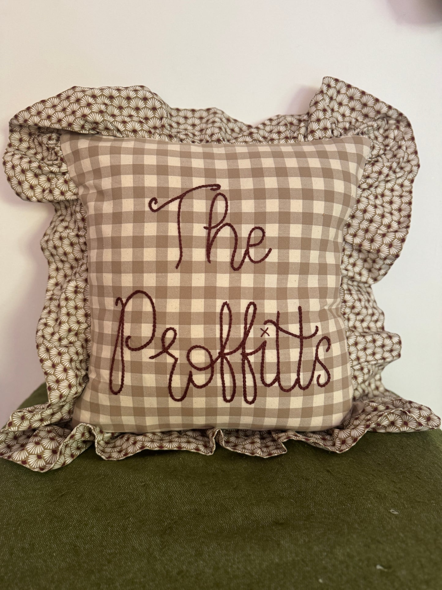 Embroidered personalised handmade cushion
