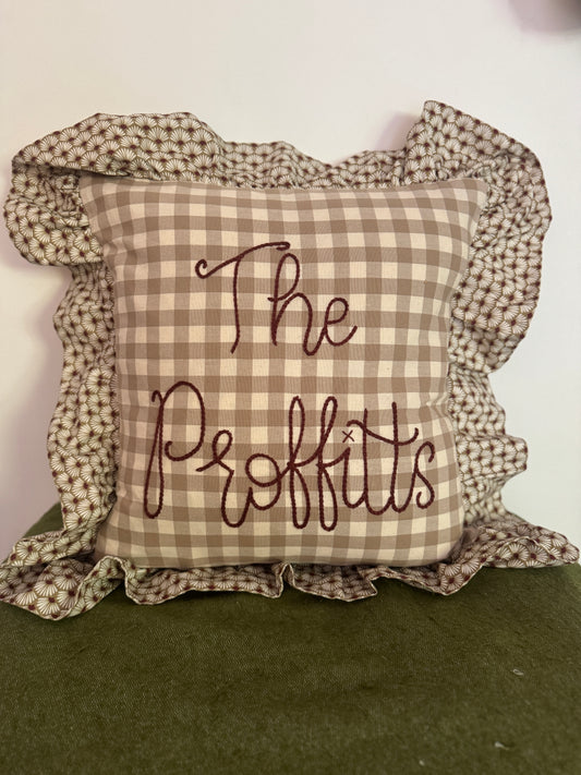 Embroidered personalised handmade cushion