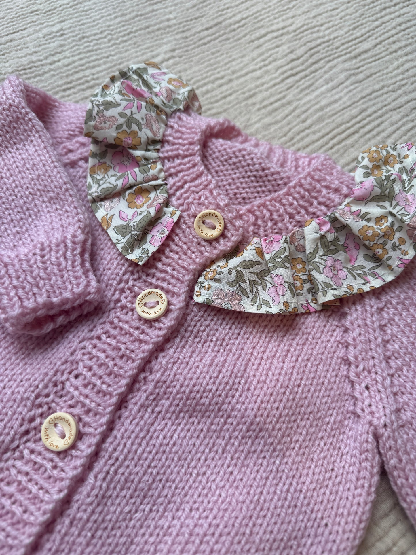 3-6m powder pink with liberty collar cardigan