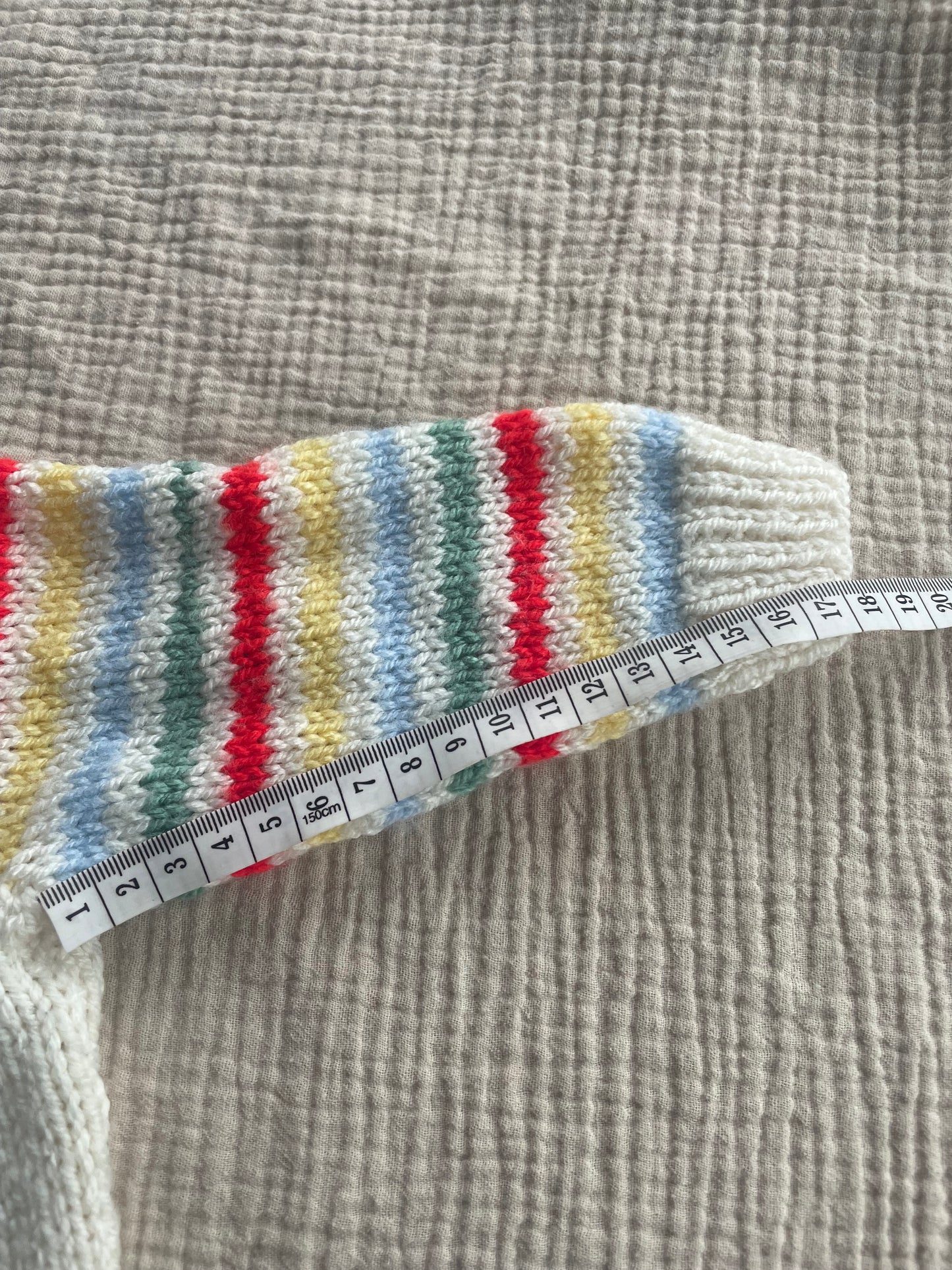 1-2years cream striped hooded cardigan with mittens